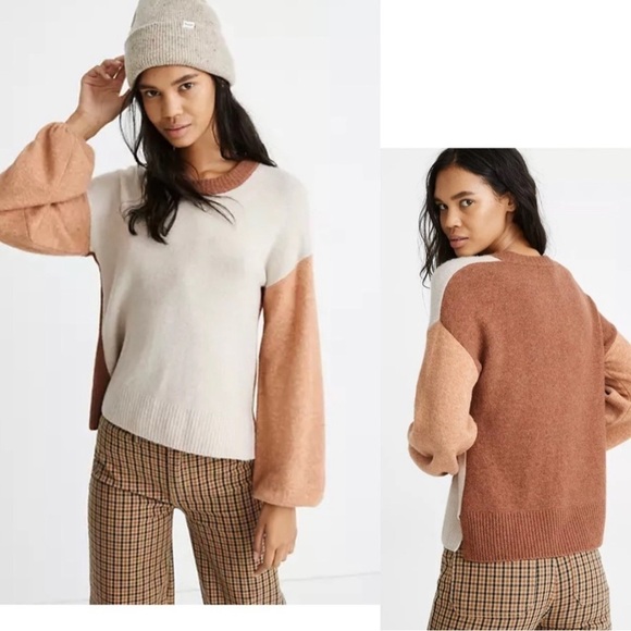 Madewell Merino Wool Alpaca Blend Colorblock Payton Sweater in Coziest Yarn S - Picture 1 of 13
